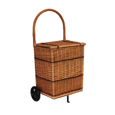 Square Wicker Trolley Basket with Lid Shopping/Log Holder Prestige Wicker 