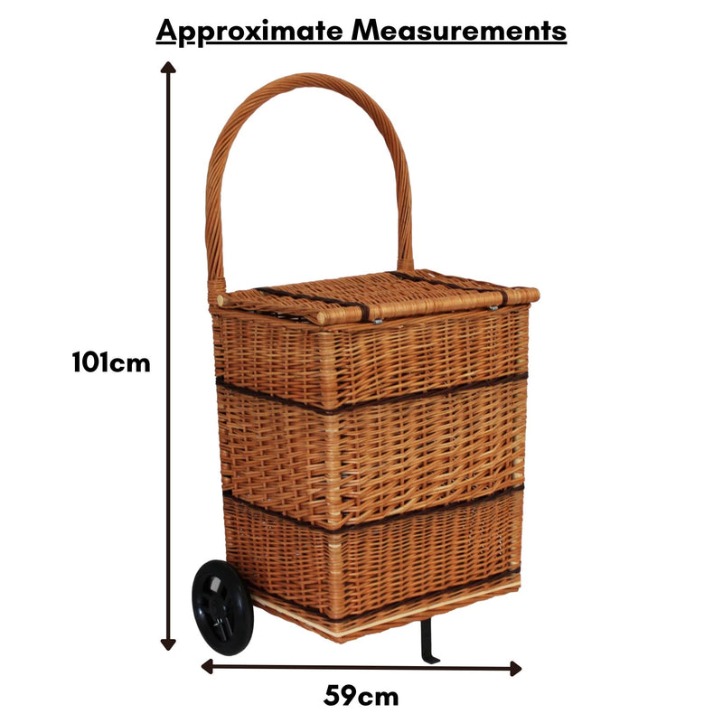 Square Wicker Trolley Basket with Lid Shopping/Log Holder Prestige Wicker 